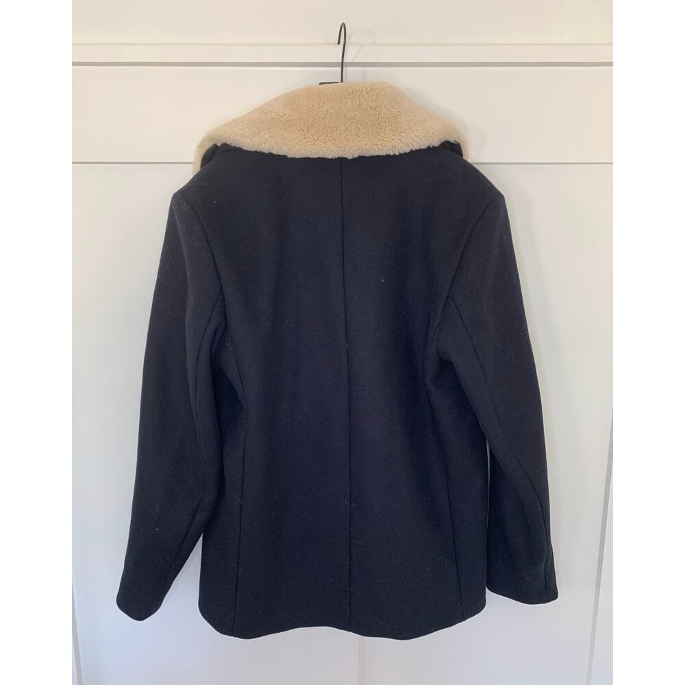 Sandro Mens Peacoat Sheepskin Collar in Marine Size XL 2-Button Front Pockets - Picture 3 of 5